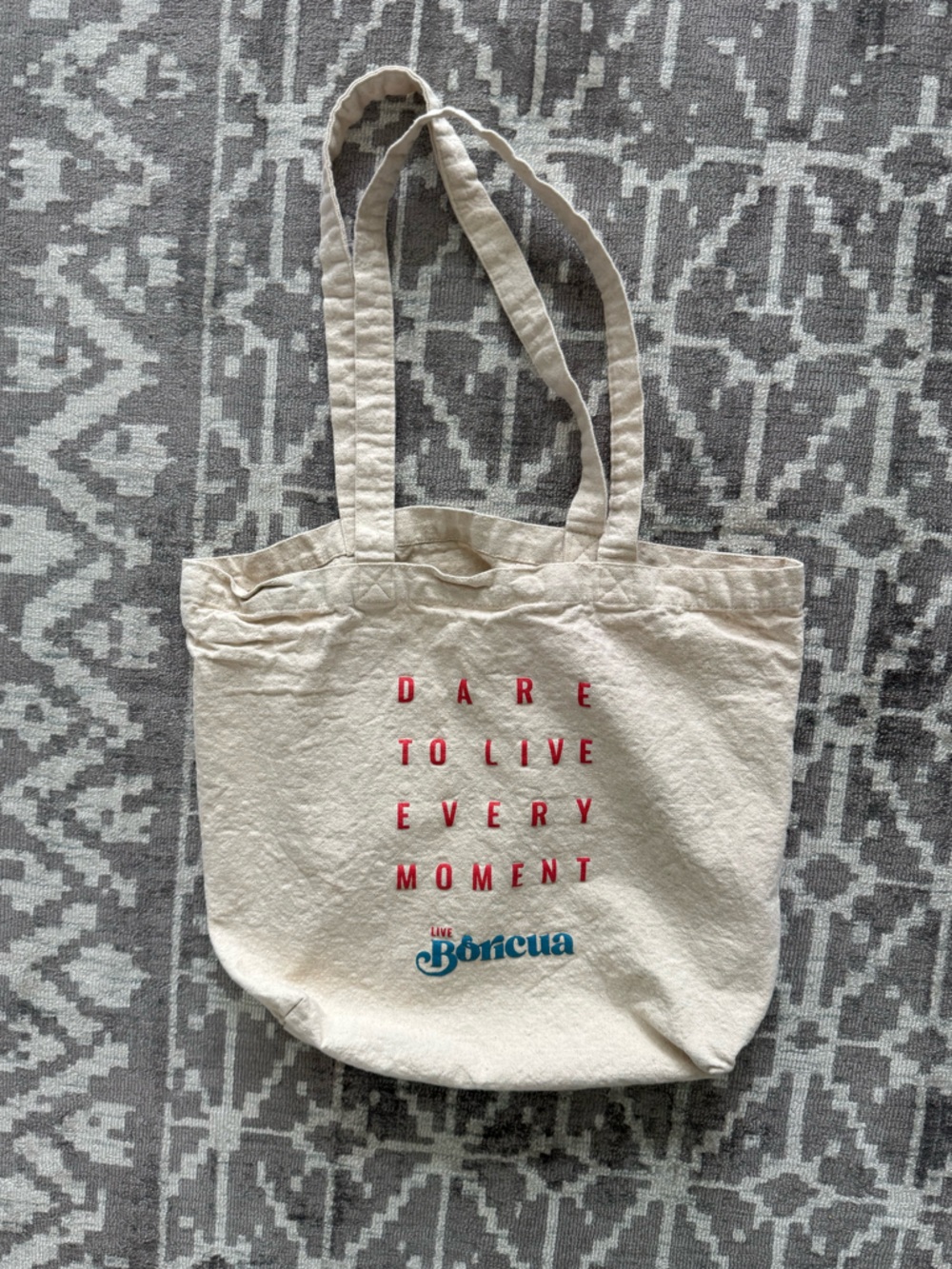 Discover Puerto Rico Natural Canvas Tote Bag with Teal Logo